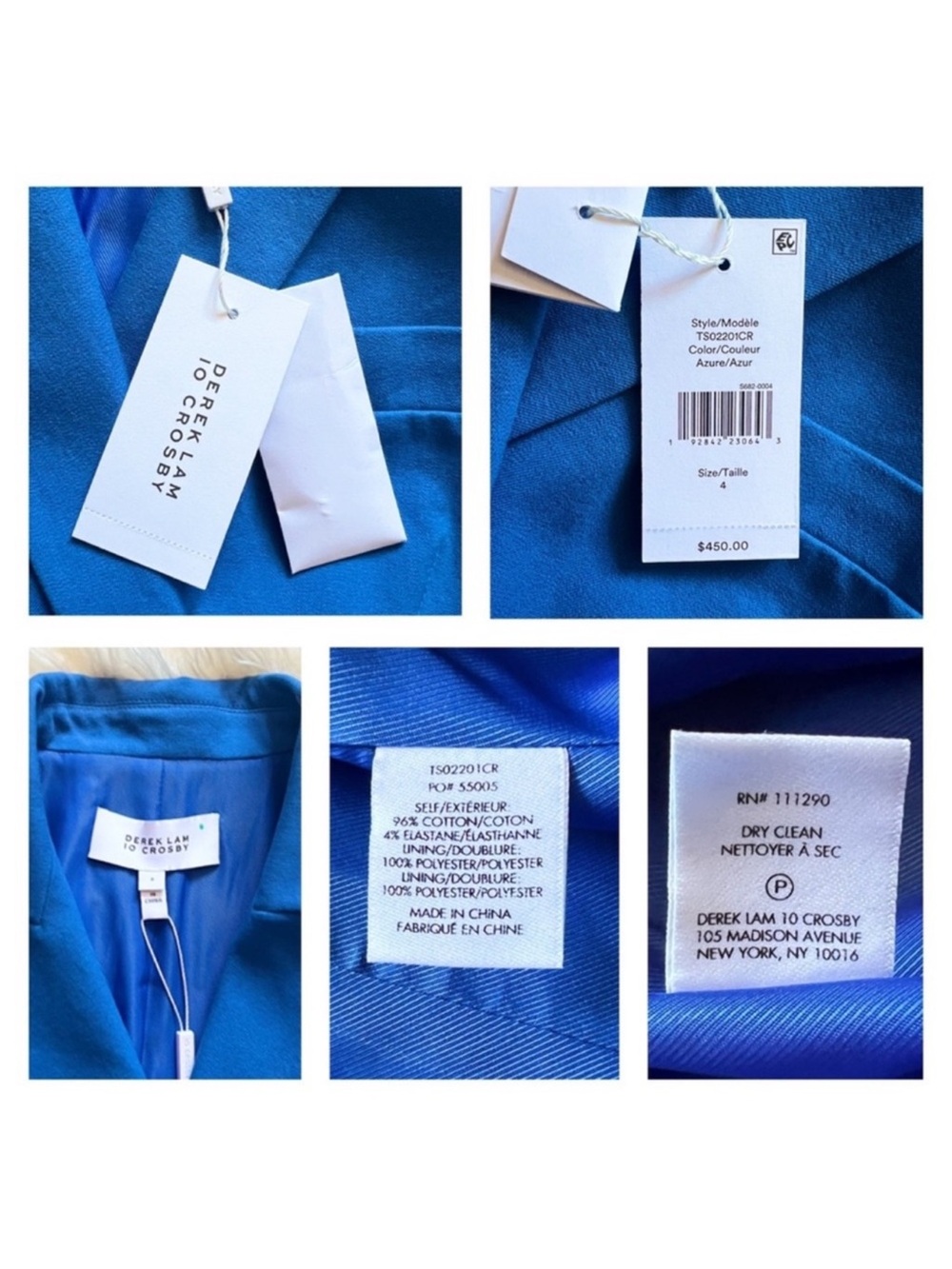 New! Derek Lam 10 Crosby Rodeo Azure Blue Double Breasted Blazer Size 4 - Picture 8 of 8